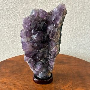 Gorgeous 3 Pound 8” Large Brazilian Amethyst Sparkling Druzy Crystal Wood Stand